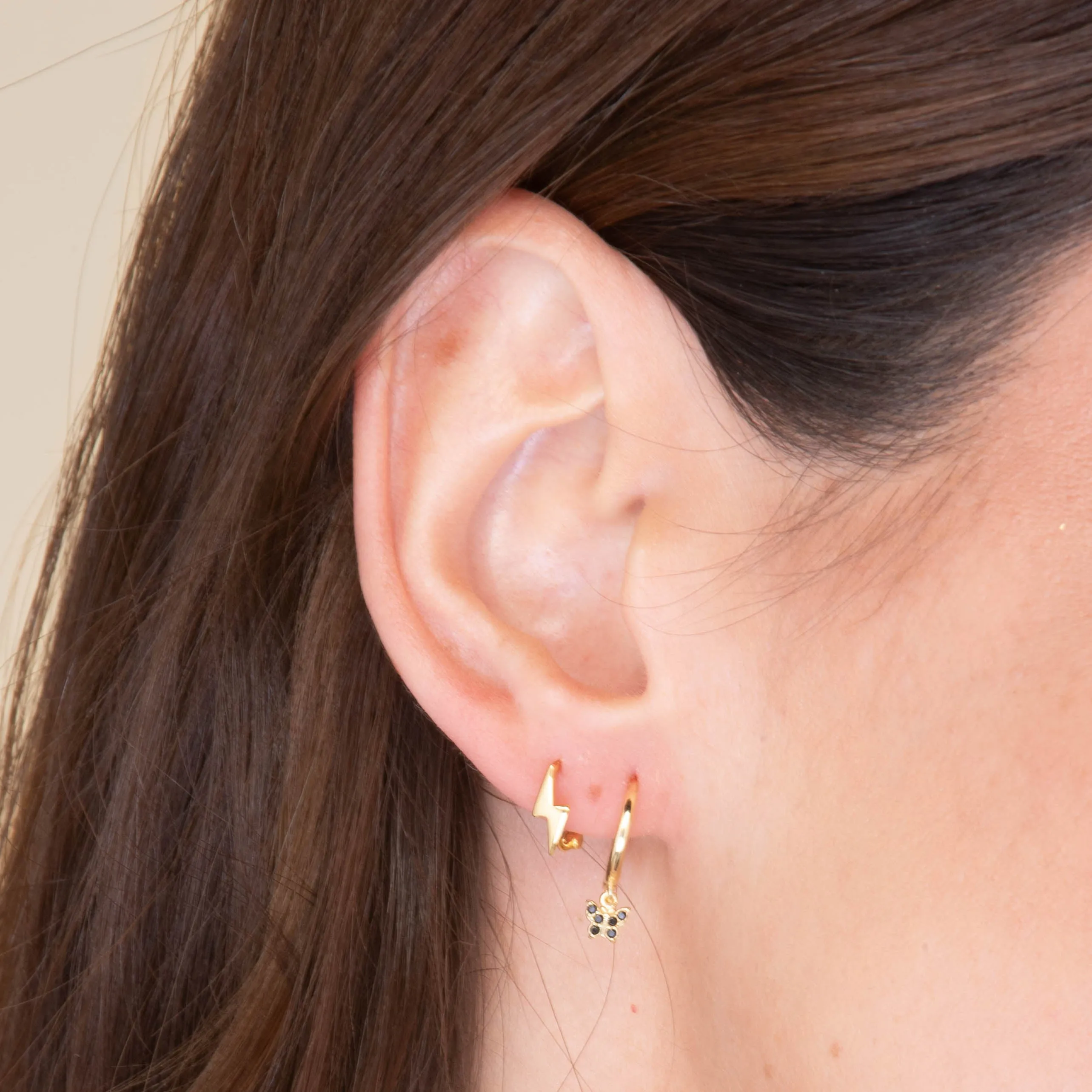 Black Butterfly Zirconia Drop Huggie Earrings