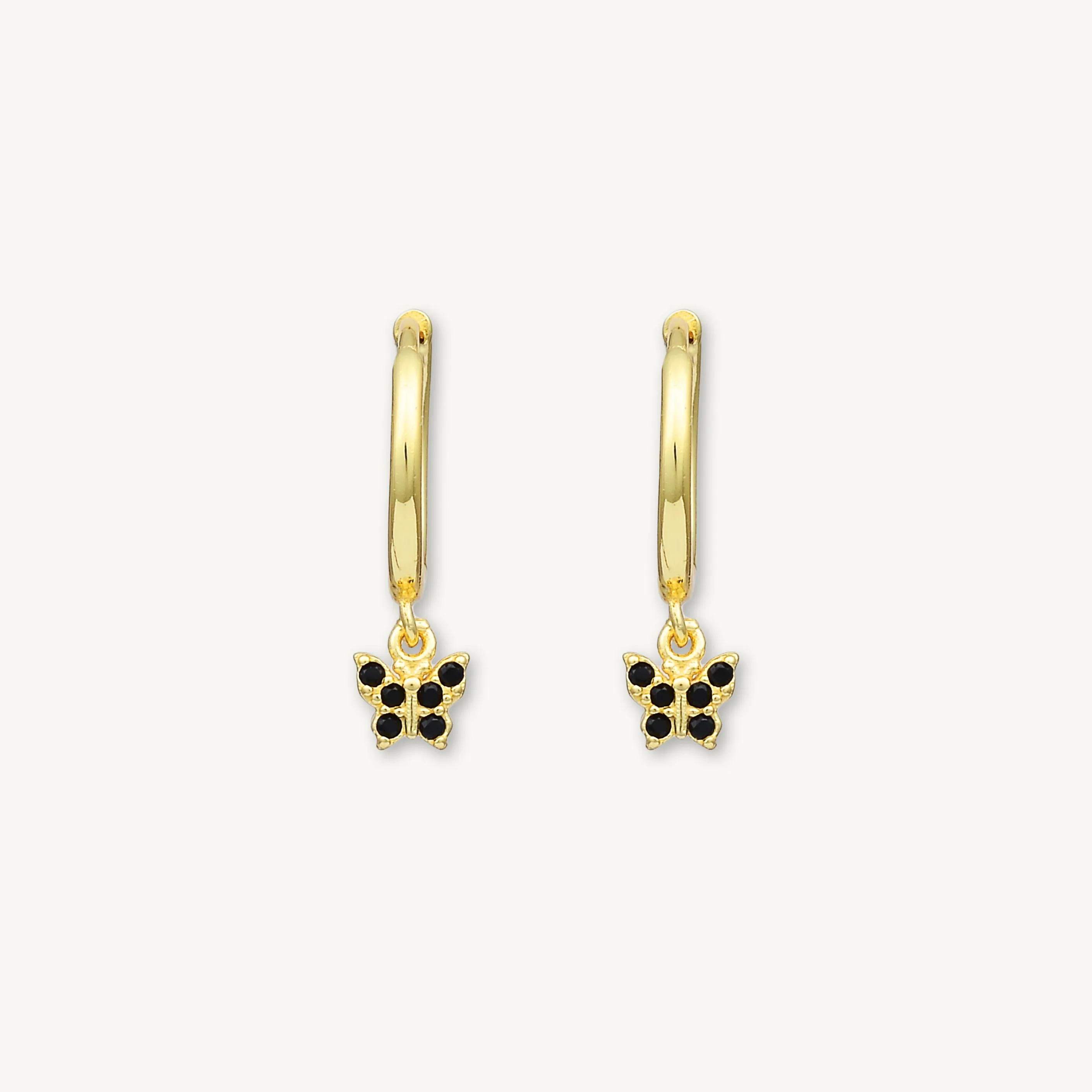 Black Butterfly Zirconia Drop Huggie Earrings