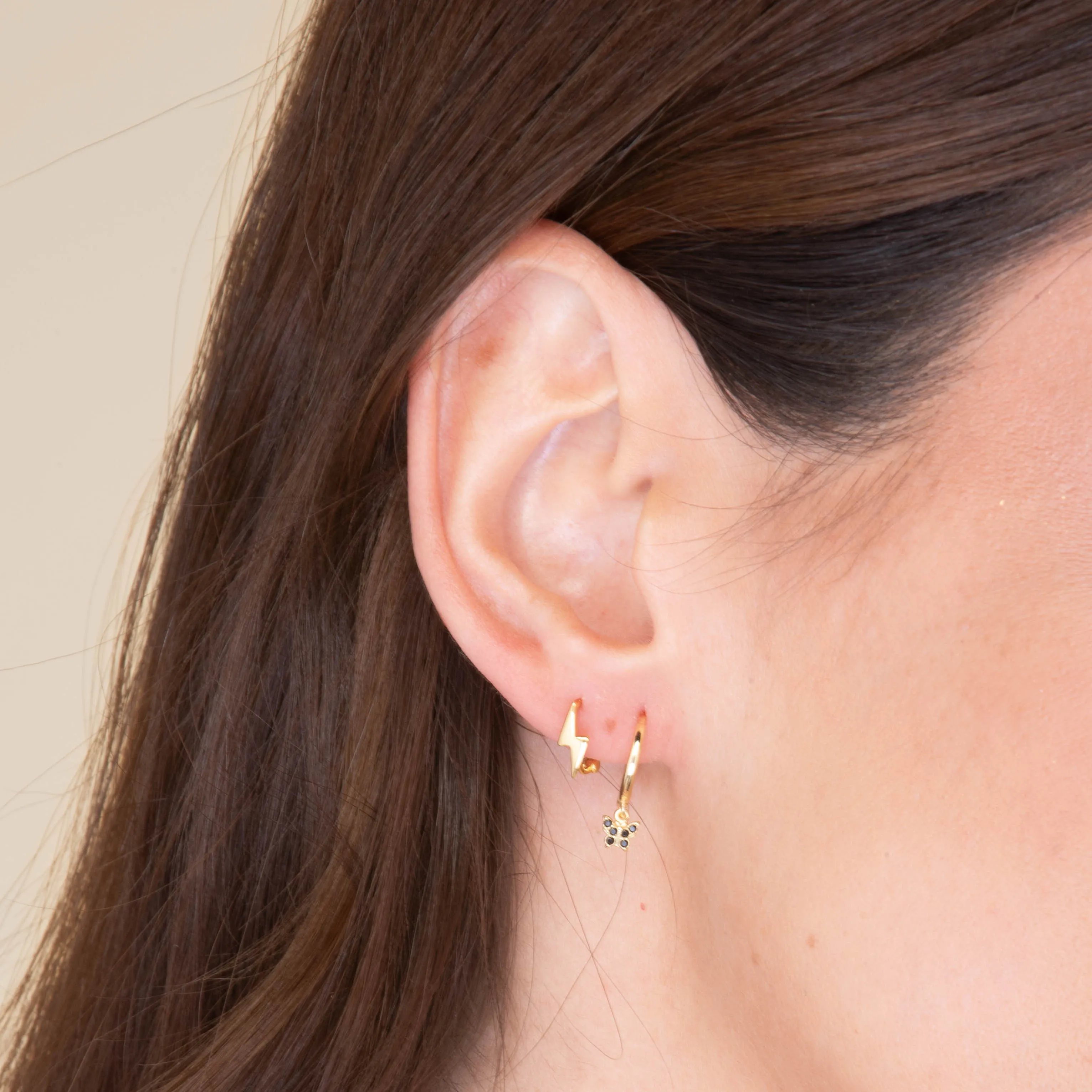 Black Butterfly Zirconia Drop Huggie Earrings