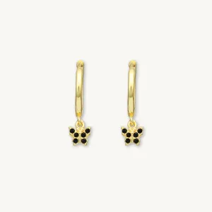 Black Butterfly Zirconia Drop Huggie Earrings