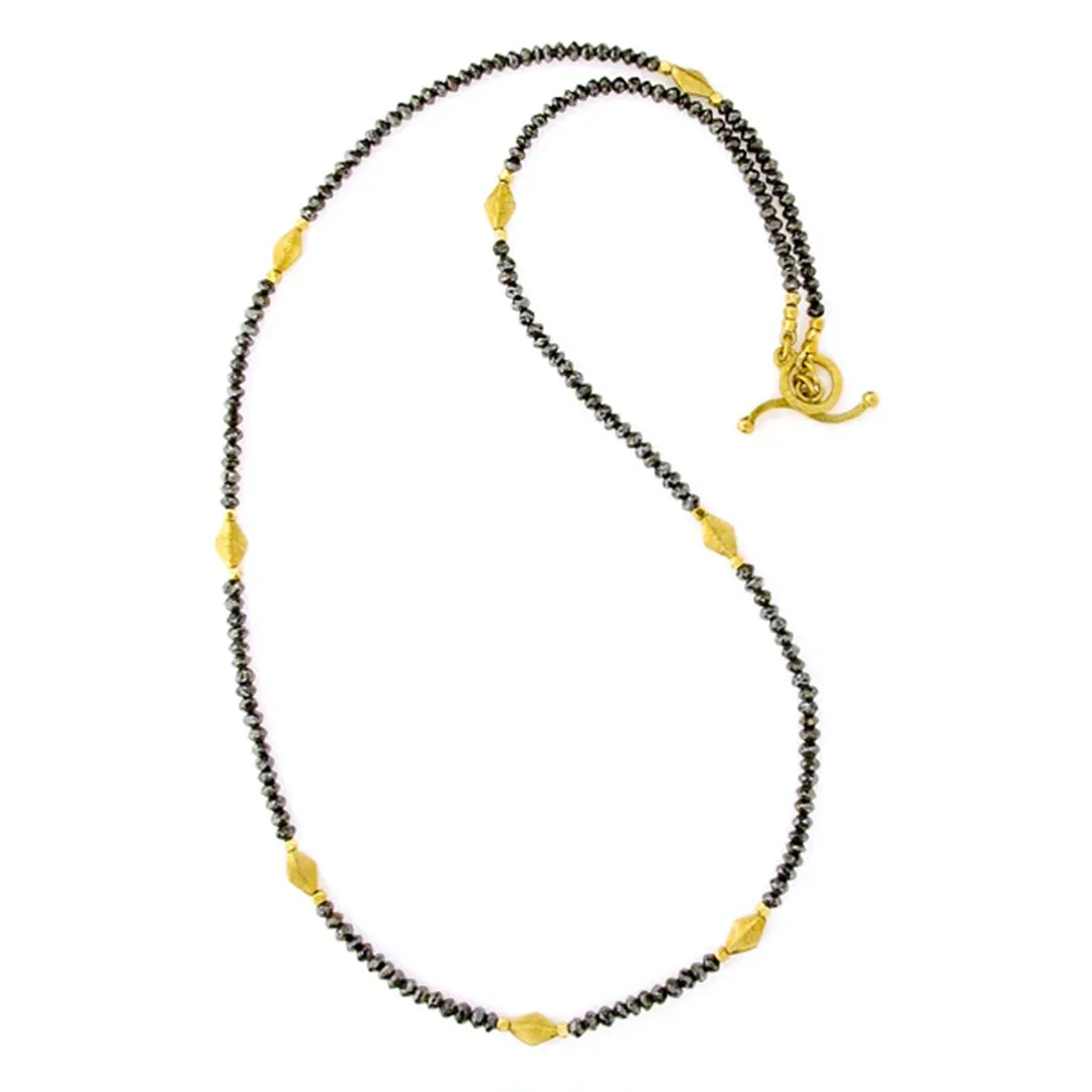 Black Diamond Bead & Rice Spacer Necklace