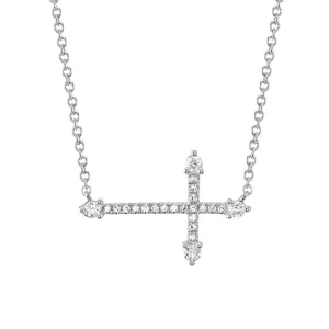 Bliss Horizontal Cross Diamond Pendant In White Gold