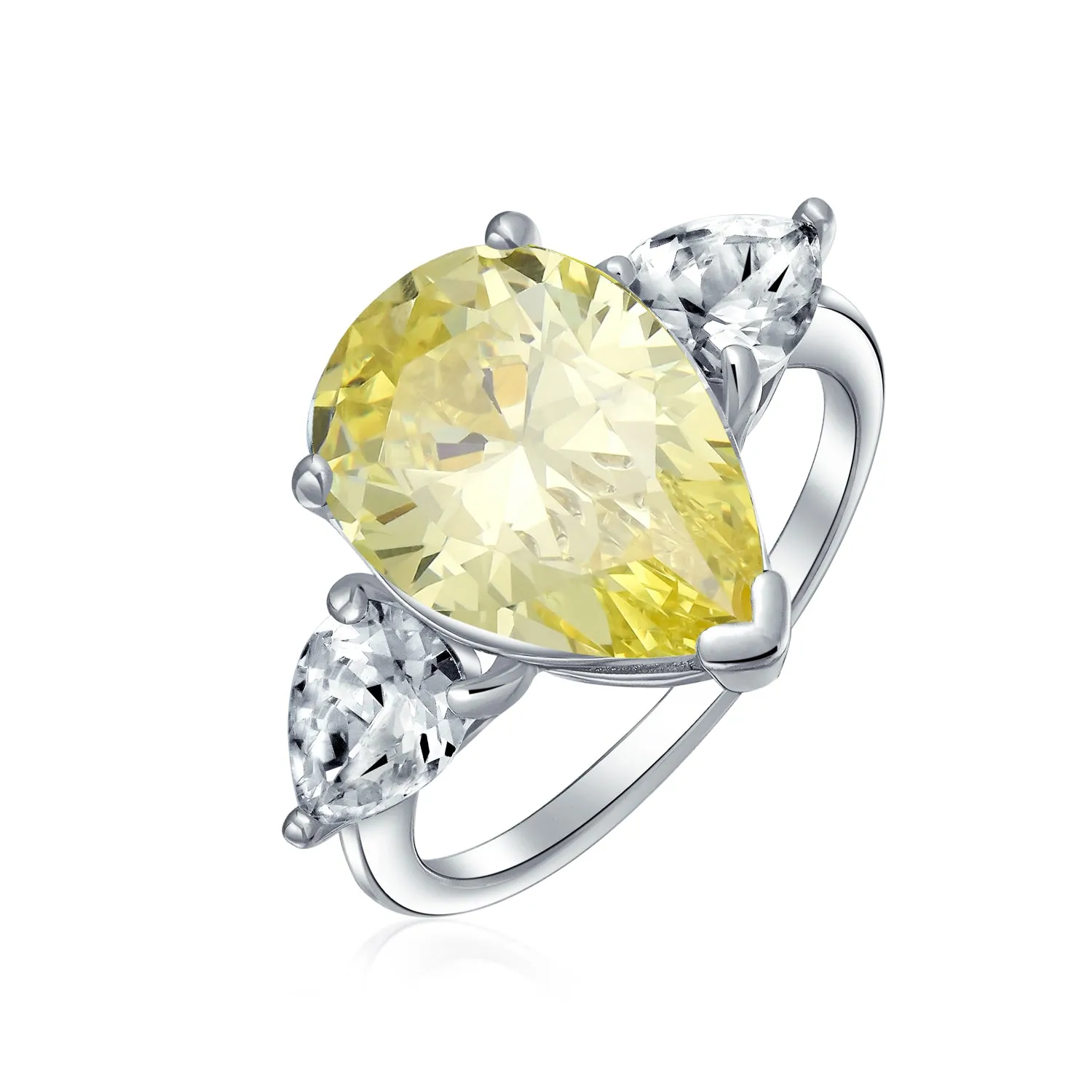 Bridal Wedding 7CT Canary Yellow Pear Cut Solitaire Engagement Ring in Silver
