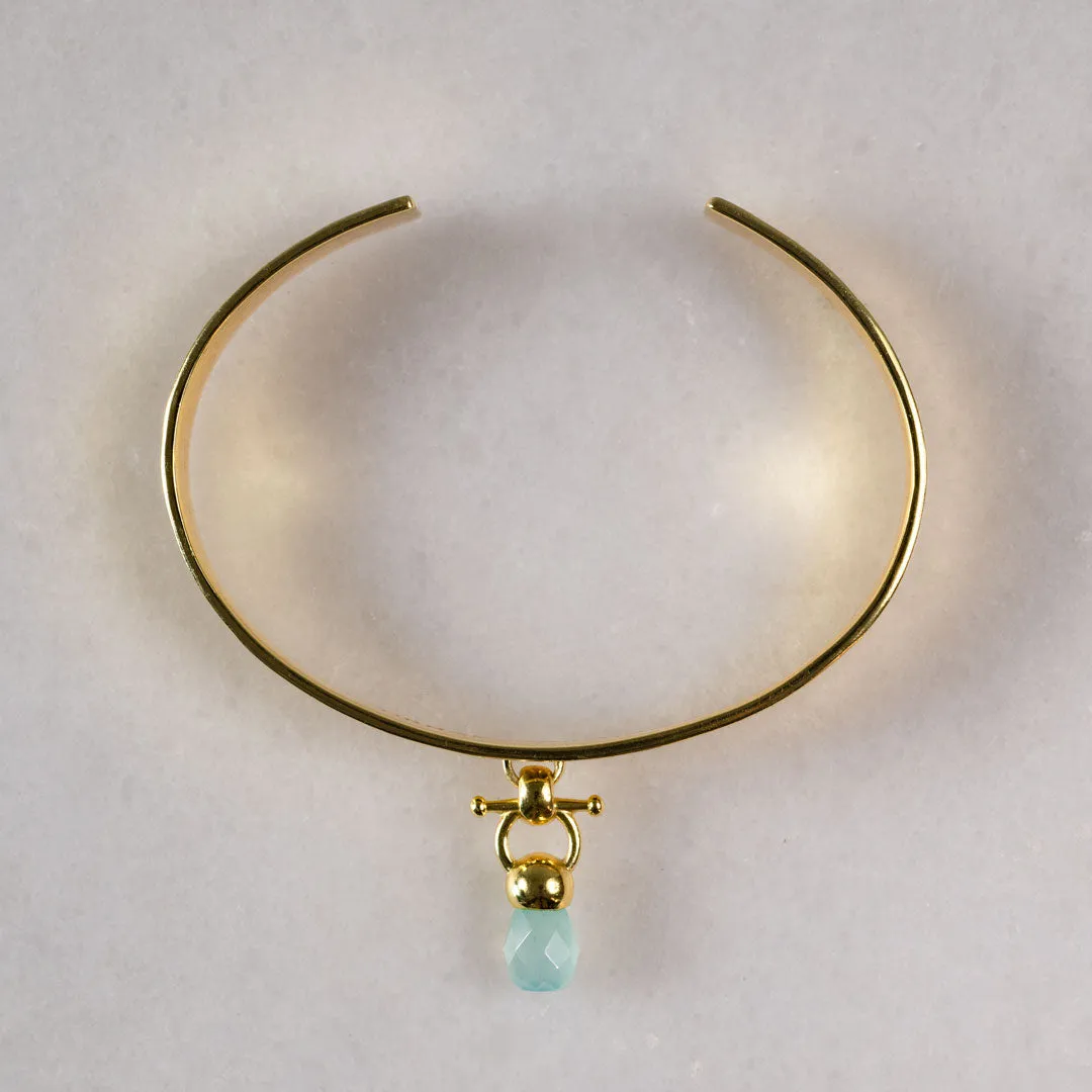 Briolette - Aqua Chalcedony and 14K Gold on Brass Cuff Bracelet