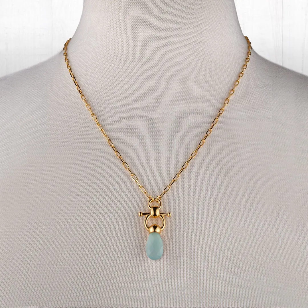 Briolette - Aqua Chalcedony and 14K Gold on Brass Cuff Bracelet