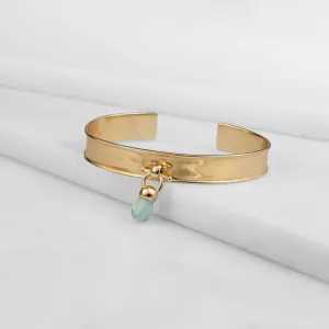Briolette - Aqua Chalcedony and 14K Gold on Brass Cuff Bracelet