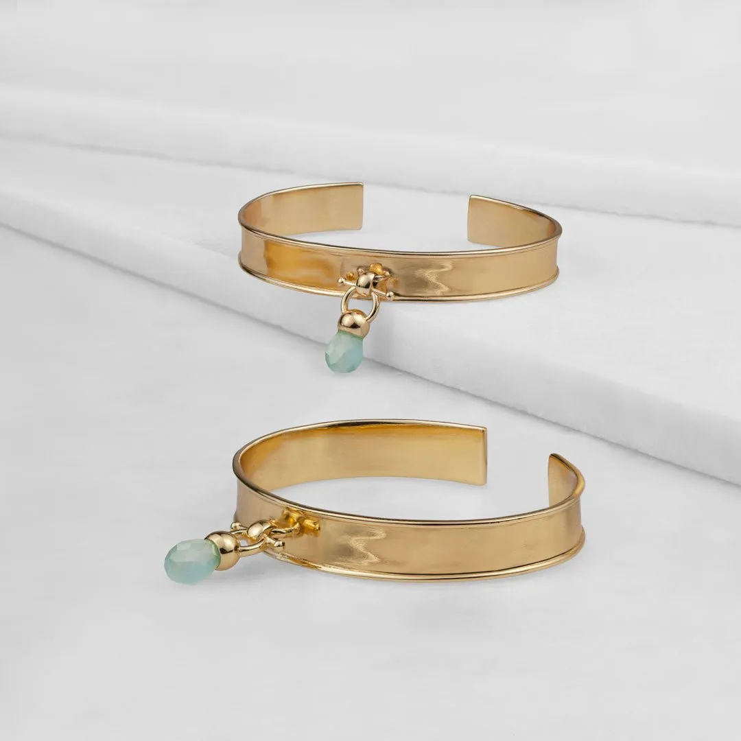Briolette - Aqua Chalcedony and 14K Gold on Brass Cuff Bracelet