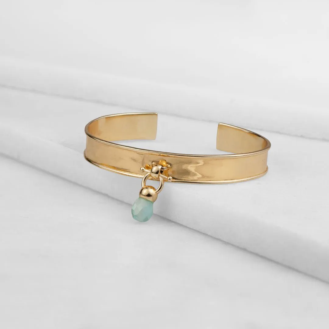 Briolette - Aqua Chalcedony and 14K Gold on Brass Cuff Bracelet