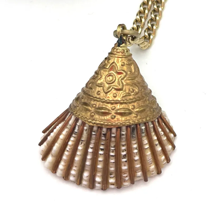 Bronze Chain Necklace with Real Seashell Pendant