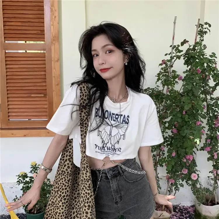 Butterfly Loose With Chains Crop Top