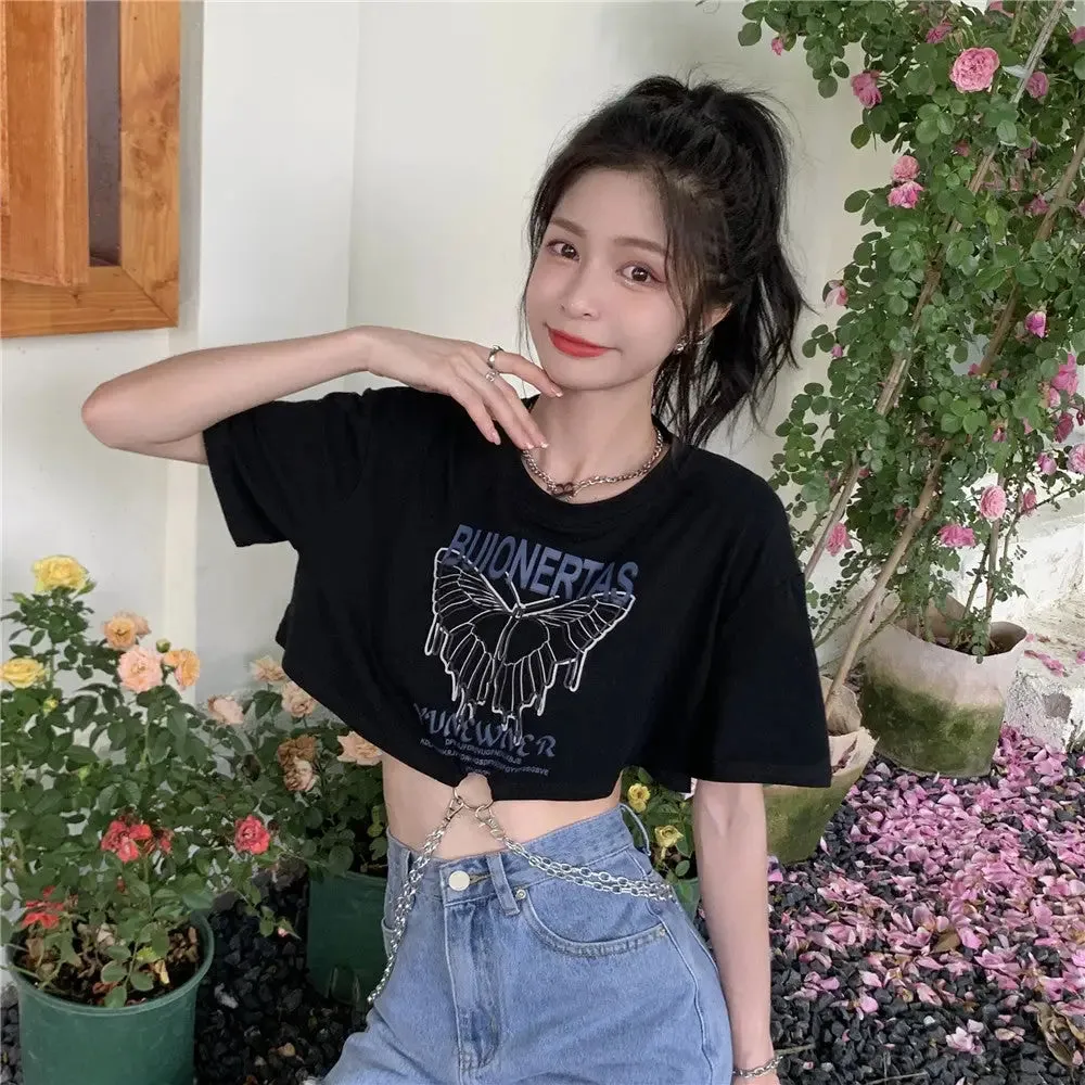 Butterfly Loose With Chains Crop Top