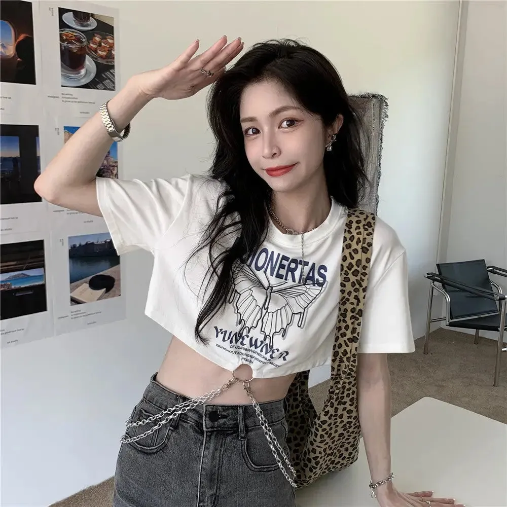 Butterfly Loose With Chains Crop Top