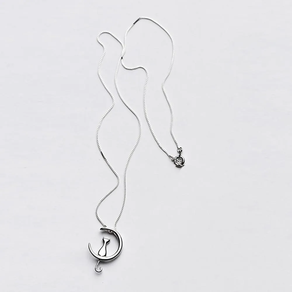 Chic Cat and The Moon Sterling Silver Necklace