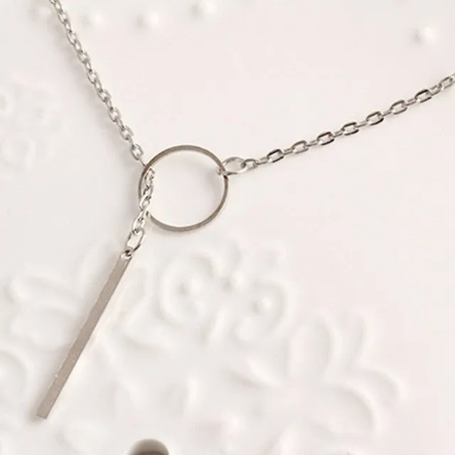 Chic Y Shaped Circle Lariat Simple Ring Short Boho Jewelry Necklace
