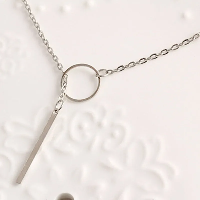 Chic Y Shaped Circle Lariat Simple Ring Short Boho Jewelry Necklace