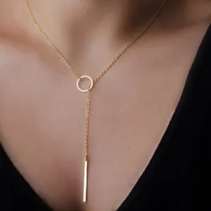 Chic Y Shaped Circle Lariat Simple Ring Short Boho Jewelry Necklace