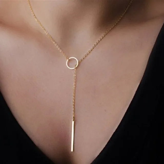 Chic Y Shaped Circle Lariat Simple Ring Short Boho Jewelry Necklace