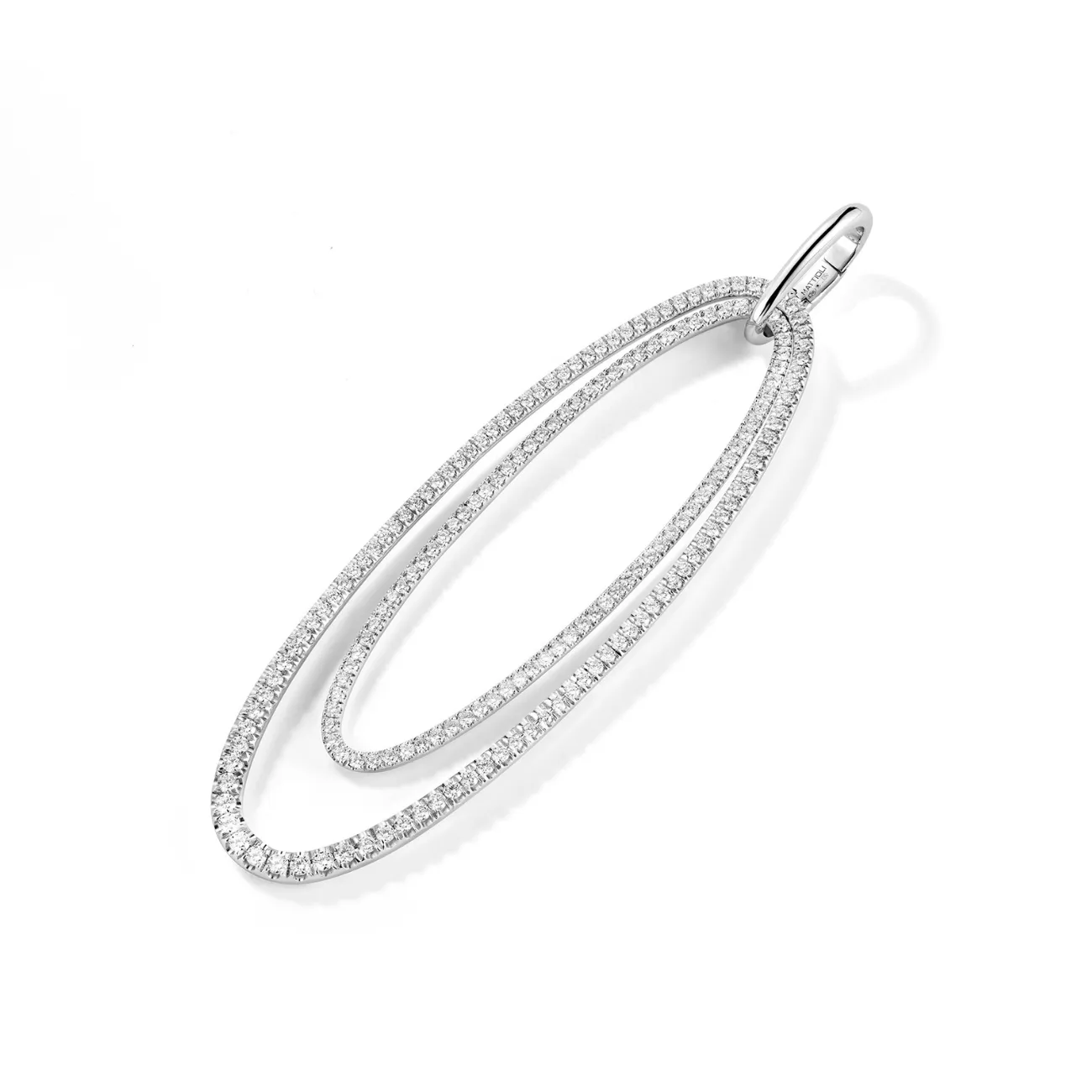 Chips 18K White Gold Elongated Double Oval Diamond Pavè Drop Pendant