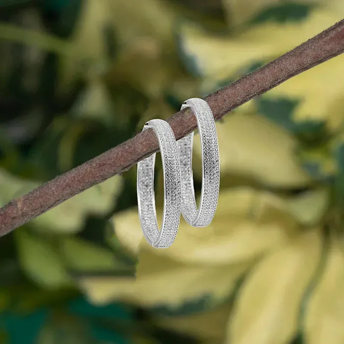 Chunky Silver CZ-Studded Hoops