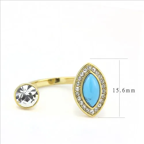 CJE3592 Wholesale Women's Stainless Steel IP Gold Synthetic Turquoise Ring