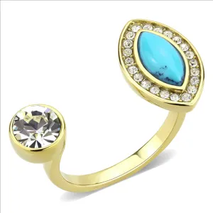 CJE3592 Wholesale Women's Stainless Steel IP Gold Synthetic Turquoise Ring