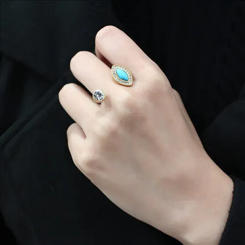 CJE3592 Wholesale Women's Stainless Steel IP Gold Synthetic Turquoise Ring