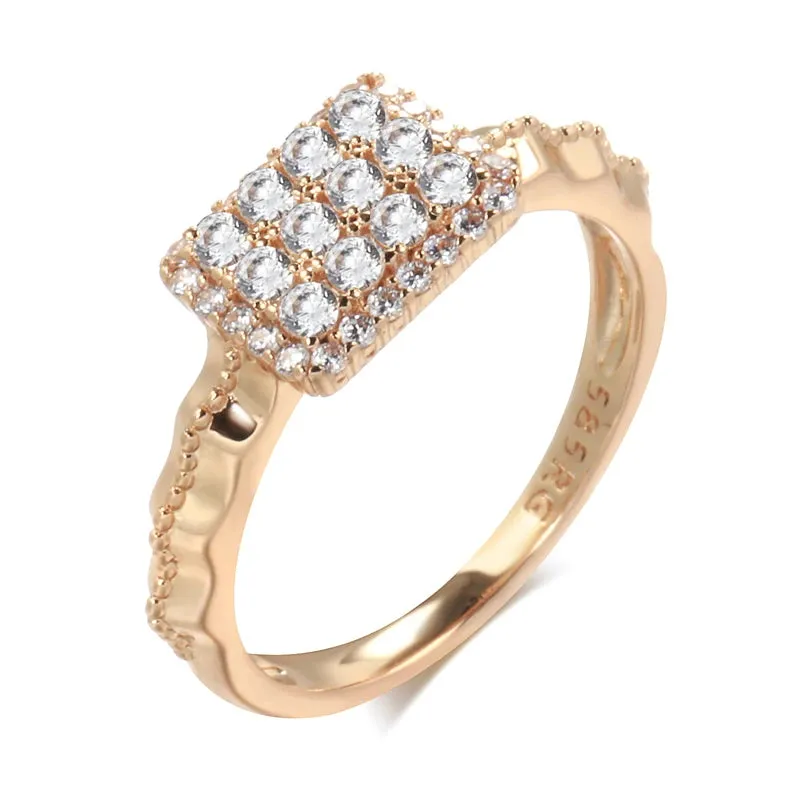 Classic Luxury Retro AAA Zircon Diamonds 14K Rolled Rose Gold Ring - Wedding Jewelry Accessories For Woman
