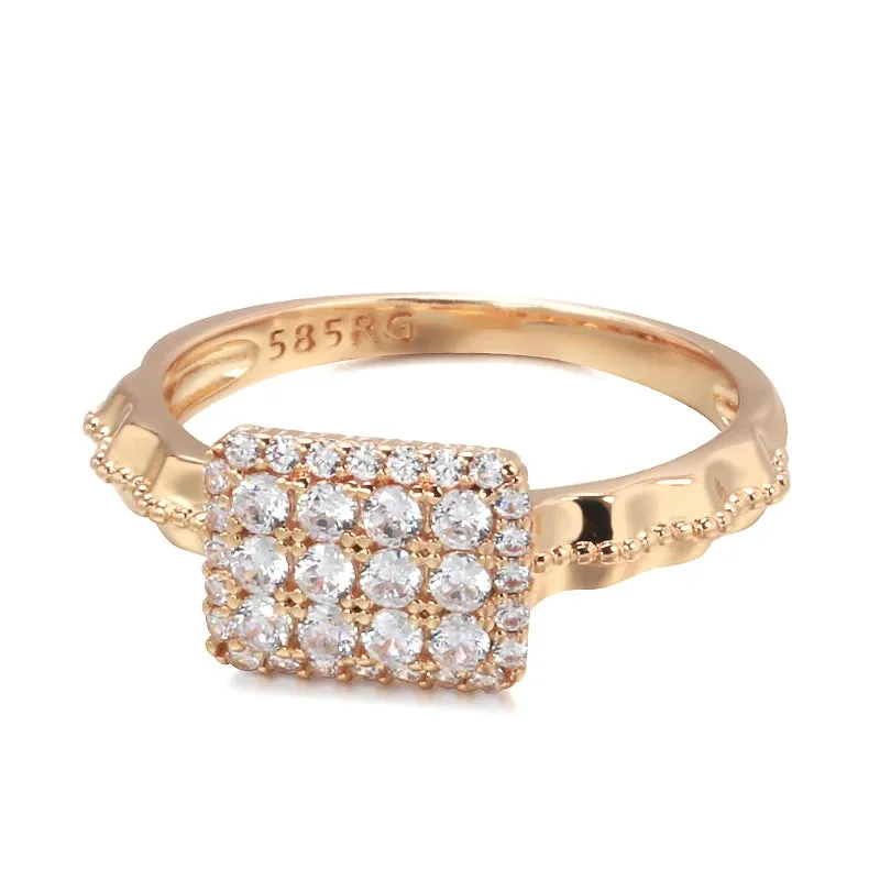 Classic Luxury Retro AAA Zircon Diamonds 14K Rolled Rose Gold Ring - Wedding Jewelry Accessories For Woman