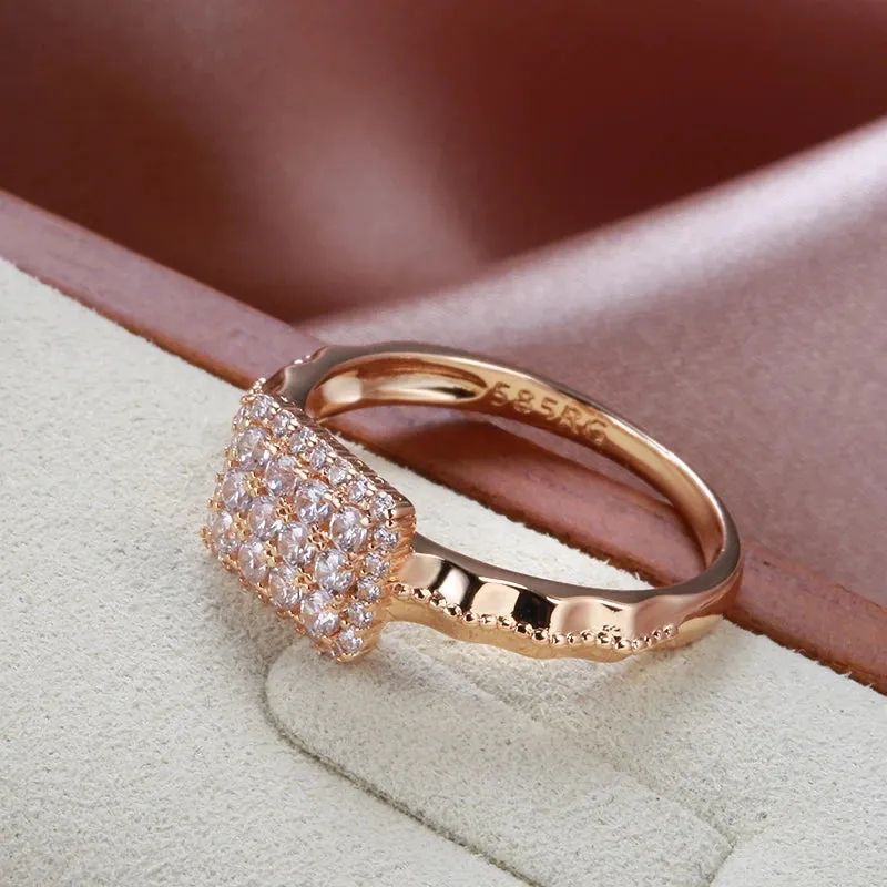 Classic Luxury Retro AAA Zircon Diamonds 14K Rolled Rose Gold Ring - Wedding Jewelry Accessories For Woman