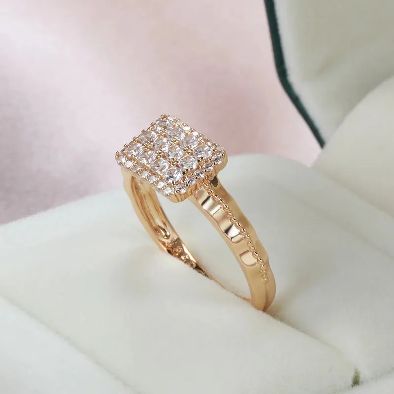 Classic Luxury Retro AAA Zircon Diamonds 14K Rolled Rose Gold Ring - Wedding Jewelry Accessories For Woman