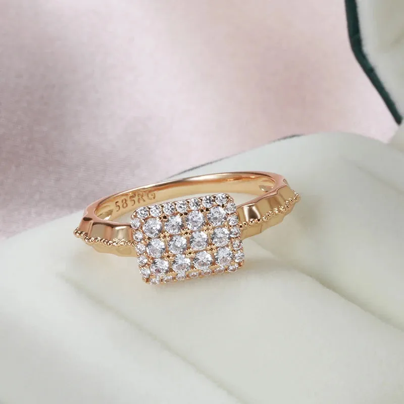 Classic Luxury Retro AAA Zircon Diamonds 14K Rolled Rose Gold Ring - Wedding Jewelry Accessories For Woman