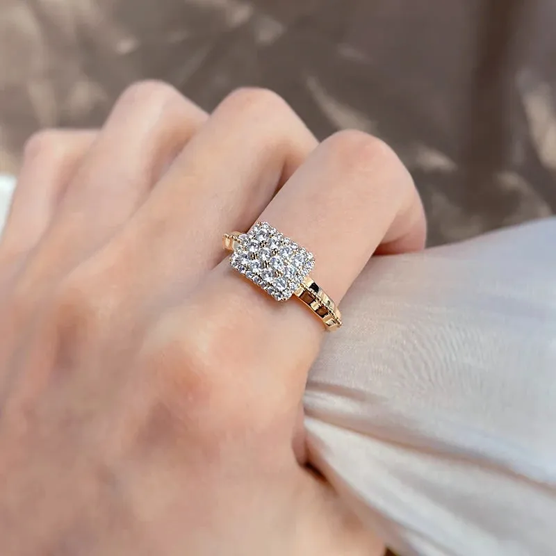 Classic Luxury Retro AAA Zircon Diamonds 14K Rolled Rose Gold Ring - Wedding Jewelry Accessories For Woman