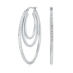 Crystal Boho Style Large Hoop Huggie Earrings Rose Silver Tone Stainless Steel