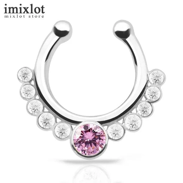 Crystal Gold Faux Piercing Fake Septum Nose Rings