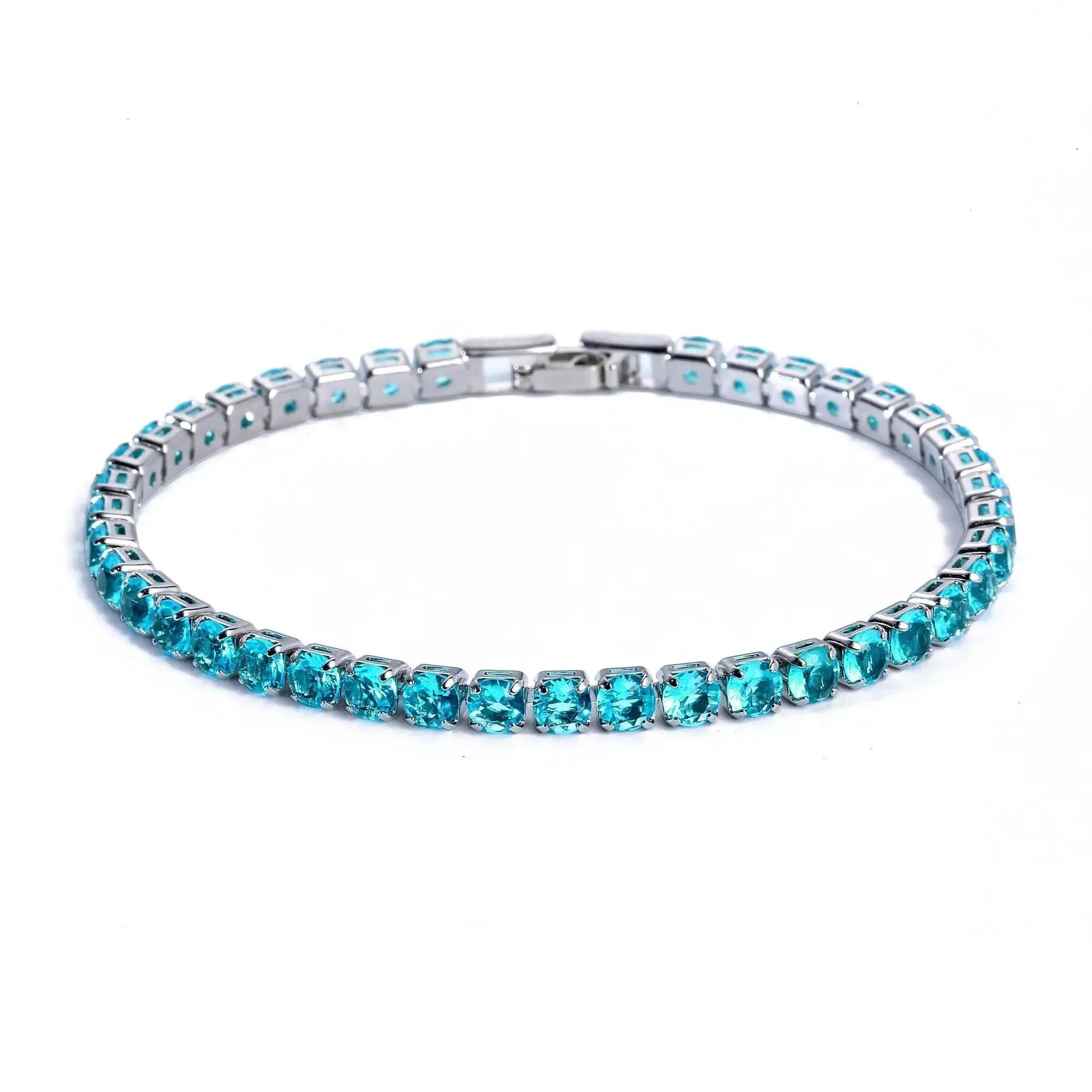 Crystal Tennis Bracelets, Cubic Zirconia & Copper, Elegant Geometric Design, 6.69in & 7.48in Sizes, Fold-Over Clasp, Unisex, Versatile Colors