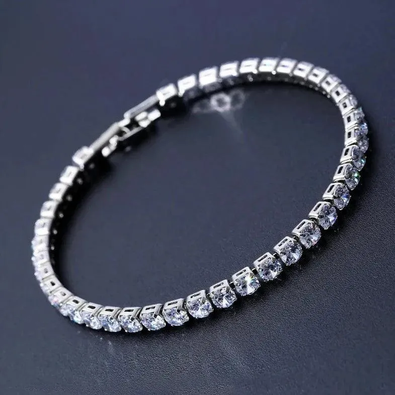 Crystal Tennis Bracelets, Cubic Zirconia & Copper, Elegant Geometric Design, 6.69in & 7.48in Sizes, Fold-Over Clasp, Unisex, Versatile Colors