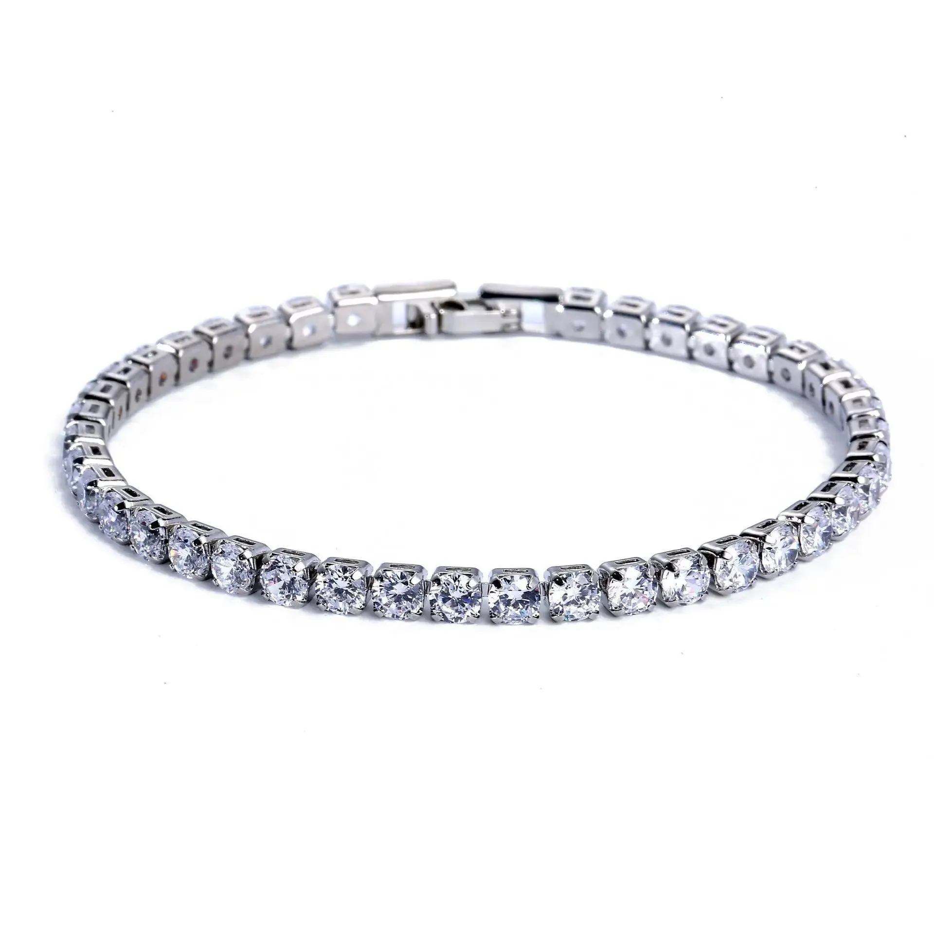 Crystal Tennis Bracelets, Cubic Zirconia & Copper, Elegant Geometric Design, 6.69in & 7.48in Sizes, Fold-Over Clasp, Unisex, Versatile Colors