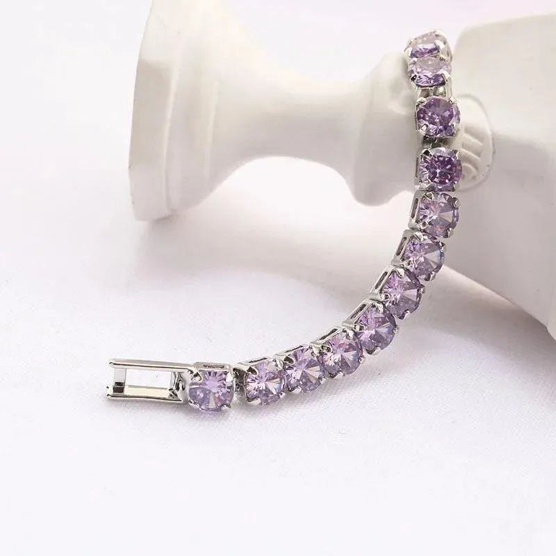 Crystal Tennis Bracelets, Cubic Zirconia & Copper, Elegant Geometric Design, 6.69in & 7.48in Sizes, Fold-Over Clasp, Unisex, Versatile Colors