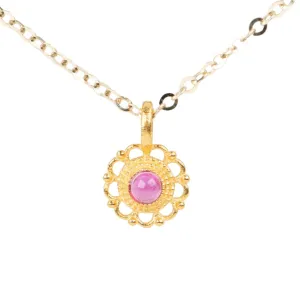 Dainty 18K Gold Ruby Charm with Delicate Lace Edge R4528