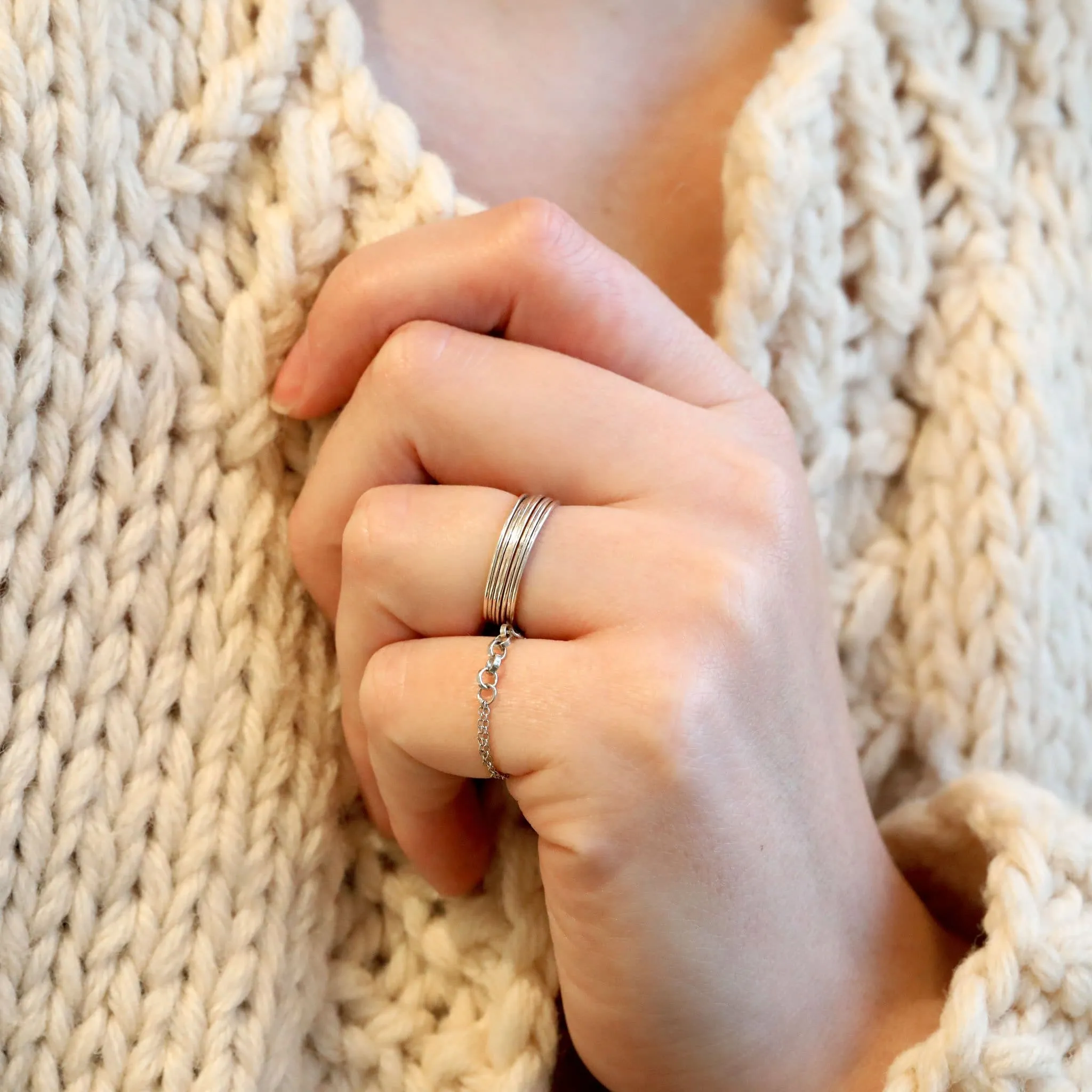Delia Sterling Silver Flexible Chain and Link Ring