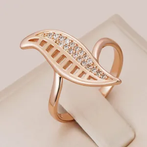 Elegant Leaf Shape Rolled 14K Rose Gold Micro Wax Inlay AAA Cubic Zirconia Diamonds Rings - Fashion Daily Jewelry