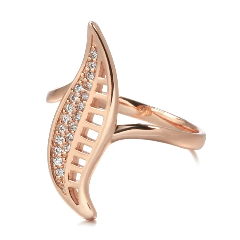 Elegant Leaf Shape Rolled 14K Rose Gold Micro Wax Inlay AAA Cubic Zirconia Diamonds Rings - Fashion Daily Jewelry