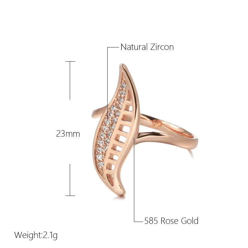 Elegant Leaf Shape Rolled 14K Rose Gold Micro Wax Inlay AAA Cubic Zirconia Diamonds Rings - Fashion Daily Jewelry