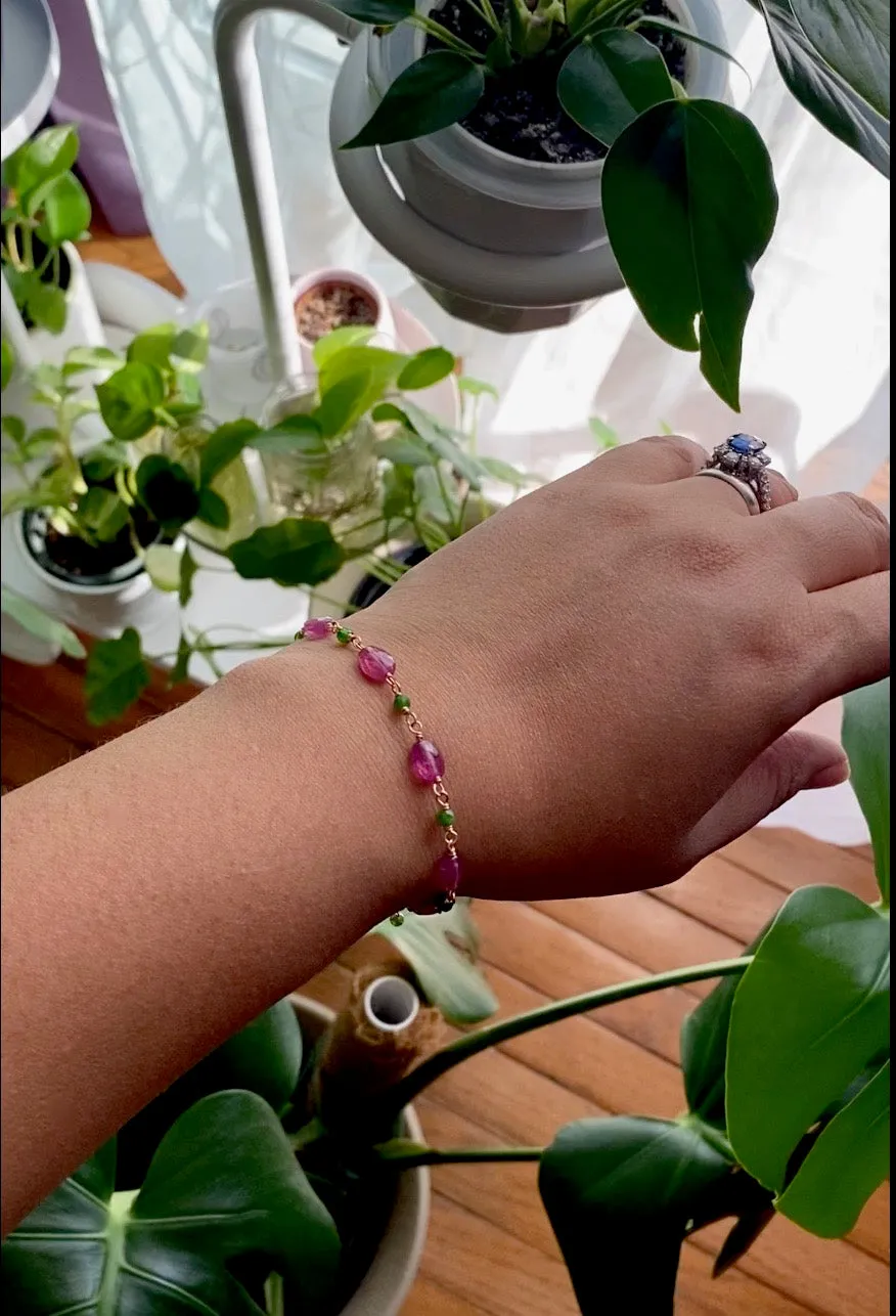 Eliana - Pink Sapphires, Chrome Diopside 14k Rose Gold Filled Bracelet
