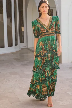 EMERALD LEOPARDESS CROSS OVER MAXI DRESS