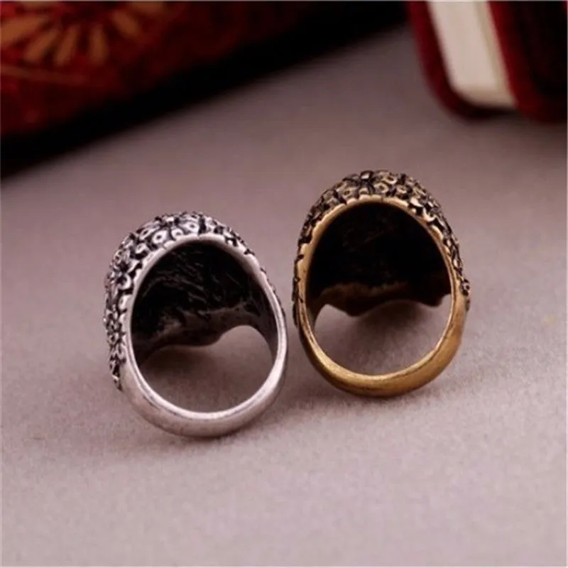 European And American Top Popular Alloy Vintage Retro Palace Carved Skull Ring Jewelry