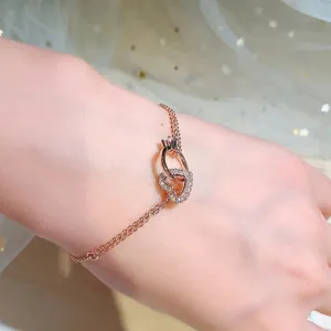 Exquisite Double Rhinestone Heart Charm Bracelets