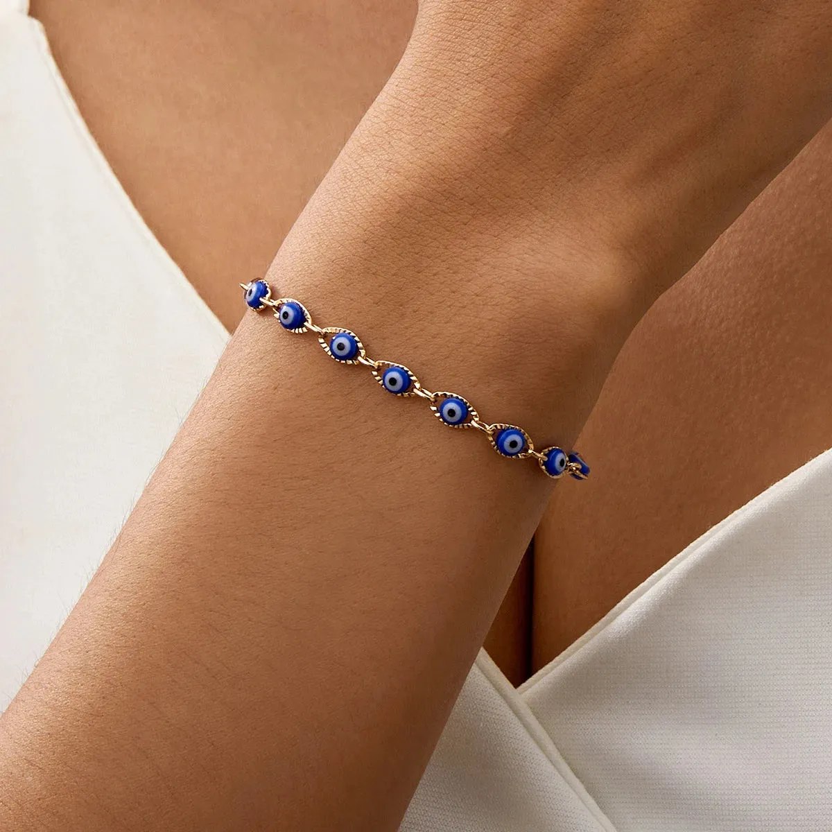 Exquisite Lucky Blue Evil Eye Beads Bracelets for Women Men Fashion Bead Silver Gold Color Metal Chain Adjustable Bangle Jewelry