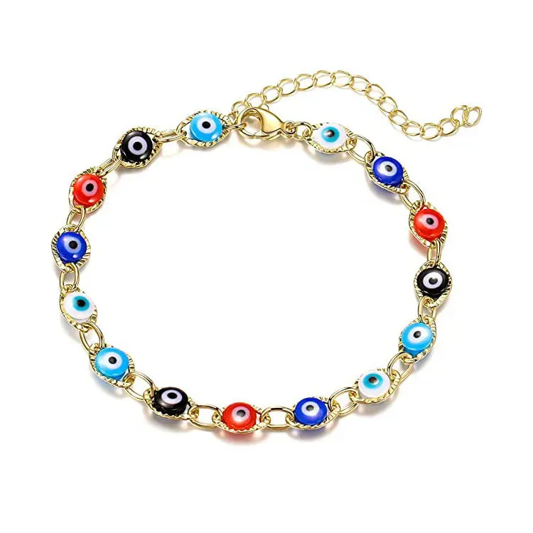 Exquisite Lucky Blue Evil Eye Beads Bracelets for Women Men Fashion Bead Silver Gold Color Metal Chain Adjustable Bangle Jewelry