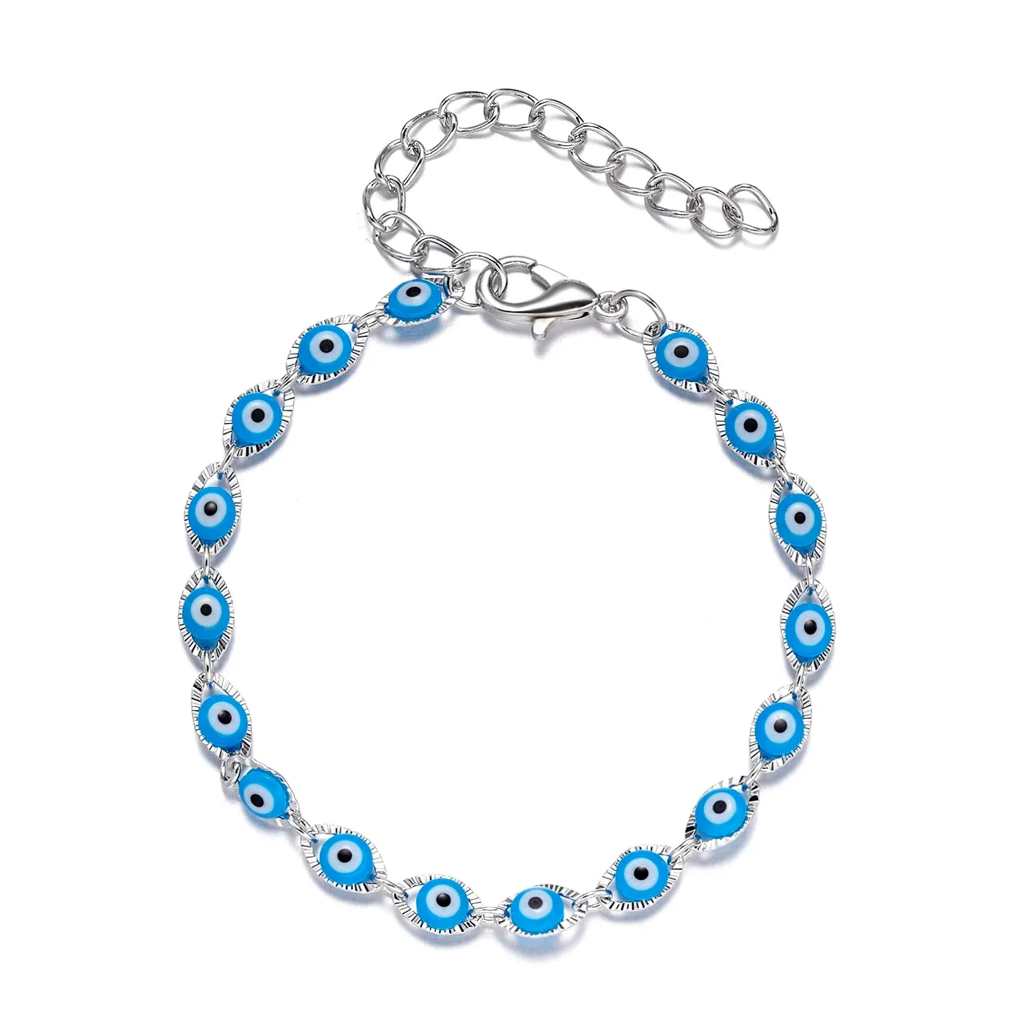Exquisite Lucky Blue Evil Eye Beads Bracelets for Women Men Fashion Bead Silver Gold Color Metal Chain Adjustable Bangle Jewelry